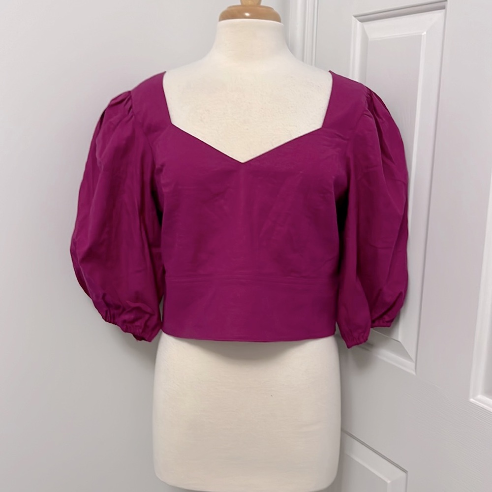 Express fuchsia crop puff sleeve top